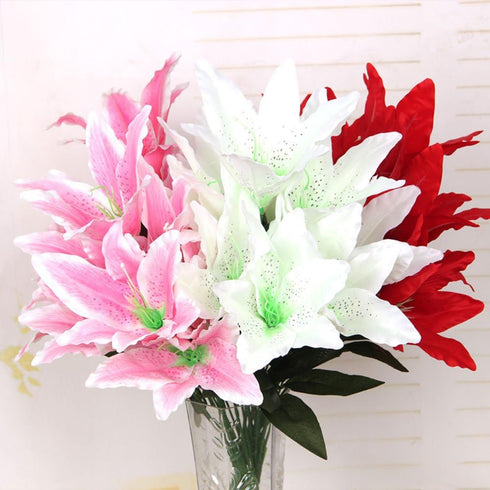 Artificial Lily 10 Heads Fake Lily Artificial Flower Wedding Party Decor Bouquet Home Hotel Office Garden Craft Art Decor Orange...
