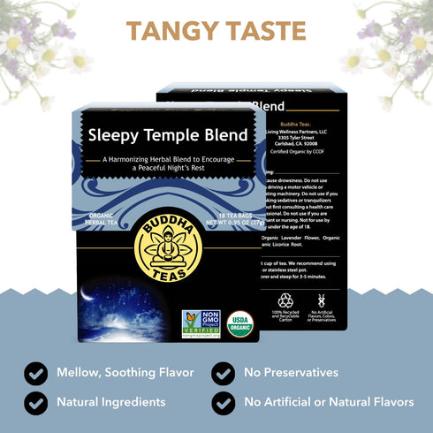 Buddha Teas - Sleepy Temple Blend - Organic Herbal Tea - For Health & Wellbeing - Blend of Herbs & Flowers - Clean Ingredients - Caffeine Free - O...