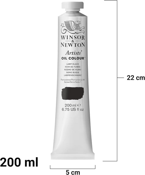 Winsor & Newton Artists' Oil Color, 200ml (6.75 oz) Tube, Lamp Black...