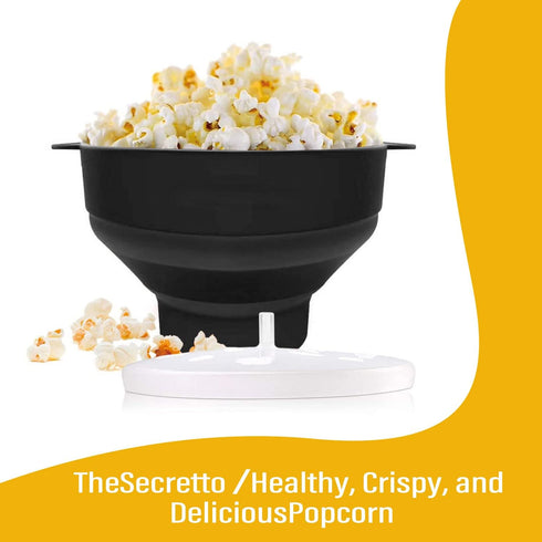 Microwave Popcorn Popper, BESUNTEK Collapsible Silicone Popcorn Maker Microwavable Bowl with Handles, BPA Free and Dishwasher Safe (Black)...