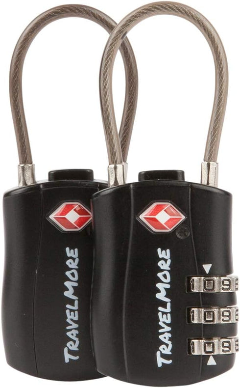 2 Pack TSA Approved Travel Combination Cable Luggage Locks for Suitcases & Backpacks - Black...