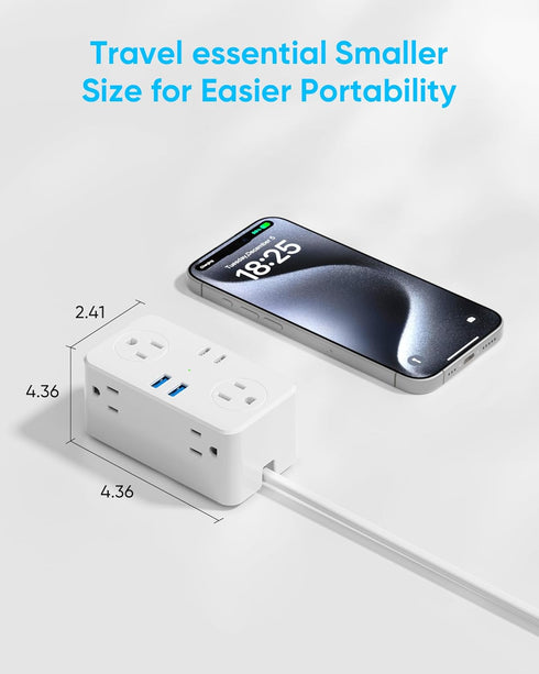 European Travel Plug Adapter, EU/UK/US Travel Adapter Power Strip, 6 AC Outlets, 20W USB C Power Delivery, 3ft Wrapped Around Extension Cord, Comp...