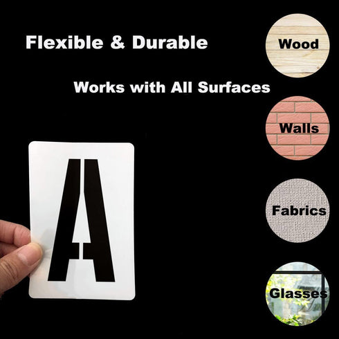 9 Inch Alphabet Letter Stencils for Painting - 42 Pack Letter and Number Stencil Templates with Signs for Painting on Wood, Reusable Numbers and L...