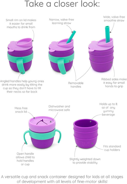 Easy Learn Drink and Snack Set – Toddler Straw Learning Cup, Silicone Baby Cup, Silicone Straw Training Cup for Baby + Toddler, Toddler Training S...