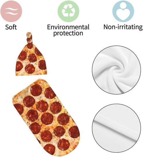 Burrito Pizzas Newborn Swaddling Blanket Beanie Hat Sets Soft Baby Receiving Funny Food Blanket Soft Sleeping Bag New Born Soft Sleep Sacks for Bo...