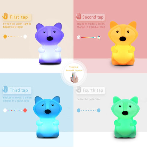 WHA&DARREN Fox Squishy Night Light for Babies & Kids, Nursery Light, Animal Shaped, Silicone Material...