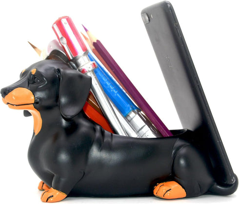 Creative Cute Daschund Pen Pencil Holder with Phone Stand Home Office Desk Accessories Decoration Black Dog Weiner Dog Dachshund Gifts...