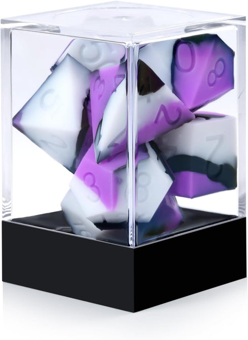 DNDND Silicone DND Dice Set, 7PCS Silicone Rubber D&D Die with Clear Plastic Display Case for Dungeons and Dragons Role Playing Games and Tabletop...