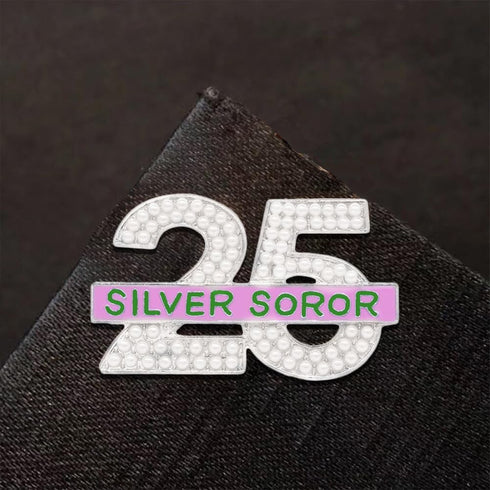 Pearl Number 25 Silver Soror Pin Pink And Green Sorority Greek Letters Lady Brooch Gifts Sisterhood Jewelry...