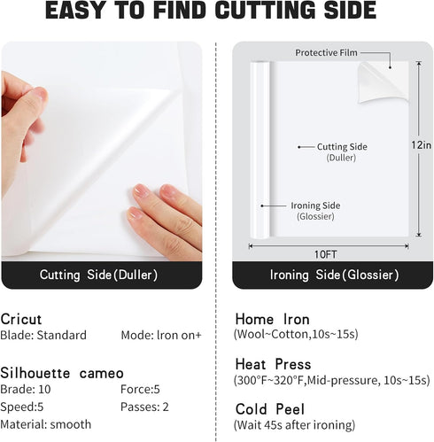 Heat Transfer Vinyl for T-Shirts,12" x 10ft White HTV Vinyl Rolls - Iron on Vinyl Compatible for All Cutting Machine, Easy to Cut & Weed for DIY H...