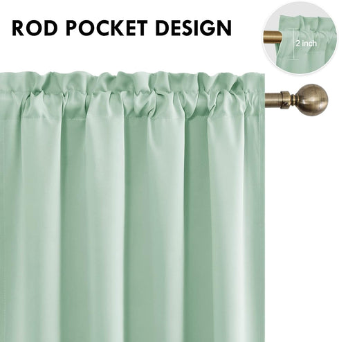 DWCN Blackout Curtains Room Darkening Thermal Insulated Bedroom Curtains Window Curtain Panels, 52 x 45 inches Long, Set of 2 Light Green Rod Pock...
