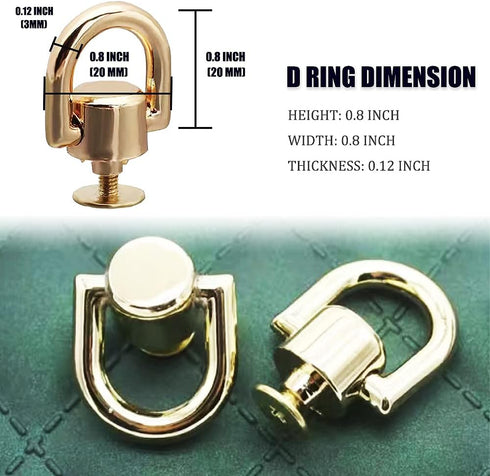Uayeatye D Rings for Purse Hardware for Bag Making, 8 PCS Metal D Ring and Stud Screw, 360 Degree Rotatable D Rings for Purse, Bag Hardware, Dog B...