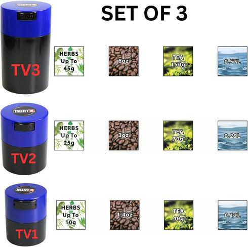 Tightvac Set of 3 - Patented Airtight Containers | Multi-use Vacuum Containers Work as Smell Proof Containers for Herbs, Dry Goods and Food. Blue ...