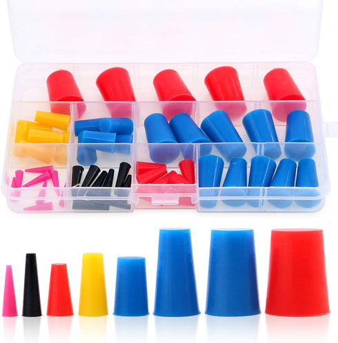 Glarks 50Pcs Silicone Rubber Tapered Plug Assortment Kit for Masking Off Holes During Powder Coating, Painting, Hydro Dipping, Media Blasting (50P...