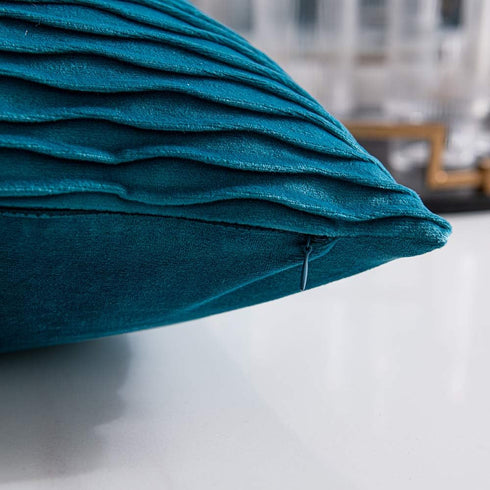DEZENE Turquoise Throw Pillow Cases 22x22: 2 Pack Inch Original Striped Velvet Square Decorative Pillow Covers for Farmhouse Couch...