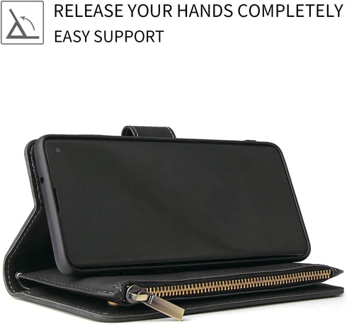 UEEBAI Wallet Case for Samsung Galaxy S10 Plus, PU Leather Wallet Magnetic Closure Handbag Zipper Pocket Cover Kickstand Card Slots with Hand Stra...