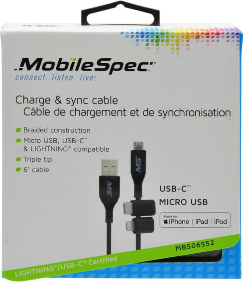 MobileSpec MBS06552 6 Foot Multi-Use Charge and Sync Cable...