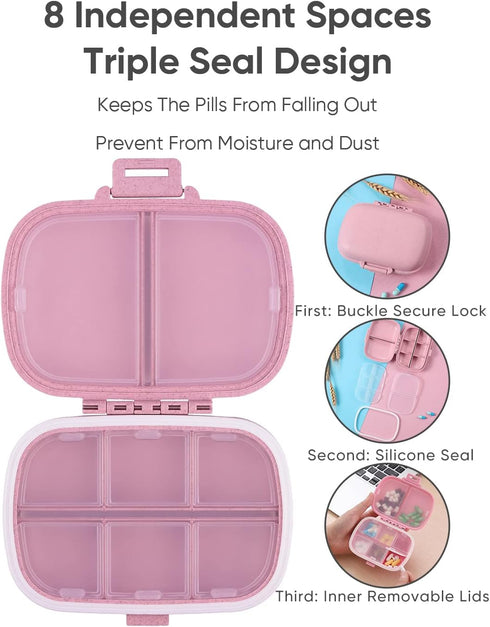 Holii Travel Pill Organizer, 8 Compartments Portable Pill Case, Daily Pill Box to Hold Vitamins, Small Pill Container for Pocket Purse Medicine Or...