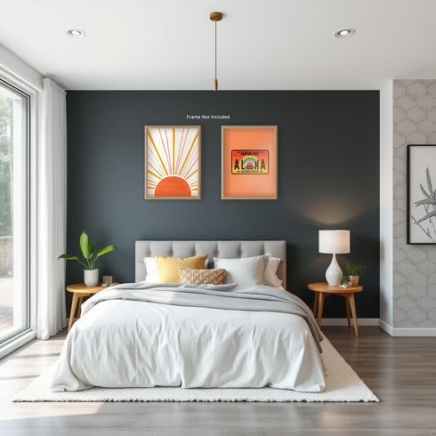 Posterizer 2 pcs-Boho Minimalist Abstract Sunshine & Aloha Hawaii-Adventure Abstract Modern Art- Gift for Nature, Surfers and Beach Lovers-Living...