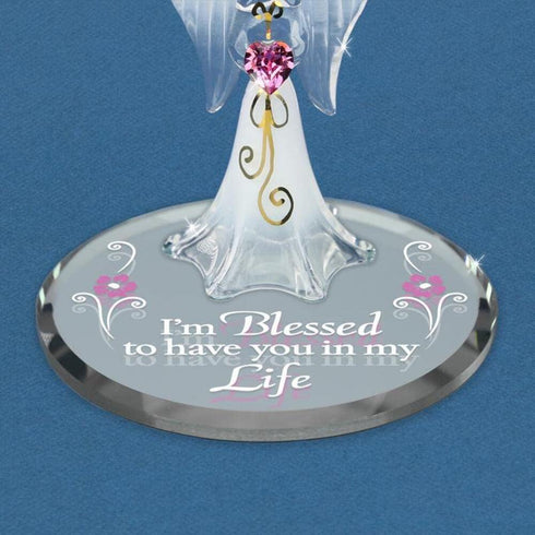 Glass Baron Angel 'I'm Blessed' - Angel Heart Figurine - White, Pink, Clear - Modern - Mirrored Base...