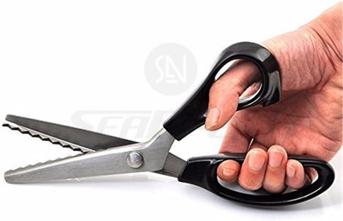 Fabric Pinking Shears Craft Scissors? Serrated Scalloped stainless Steel Handled Professional Sewing black Scissors, Scissors for Leather, Tailori...