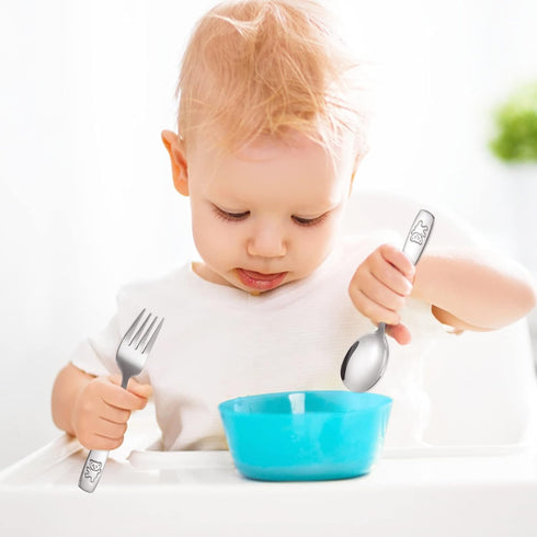 Pimoys 6 Pieces Toddler Utensils Kids Silverware Stainless Steel Toddler Forks and Spoons Set, Metal Children's Safe Flatware Kids Cutlery Set, 3 ...
