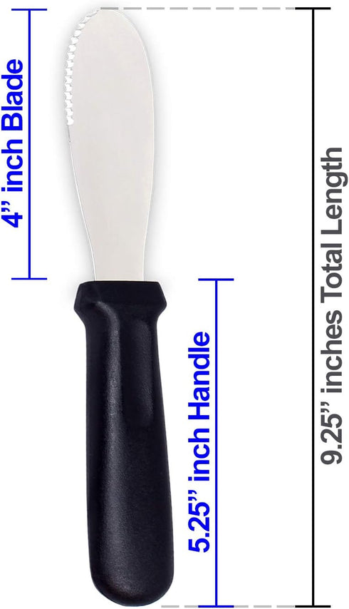 AnapoliZ Butter Spreader Knives | 4 PCS Wide Blade Stainless Steel Spreader Knife | Black Plastic Handle Spreading Knives | Sandwich Condiment Spr...