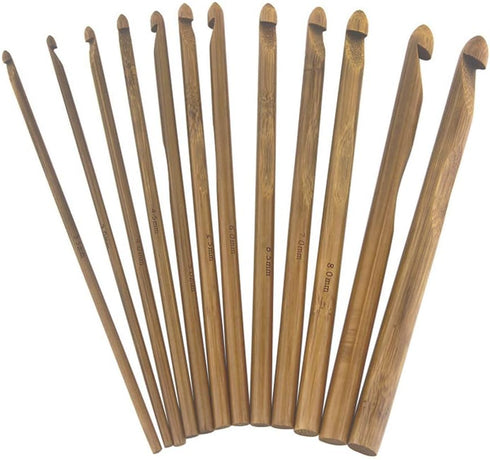 12 Pieces Bamboo Crochet Hooks Set, Large Crocheting Hook Knitting Needles for Coarse Yarn (12 Sizes 3mm to 10mm in Diameter)......