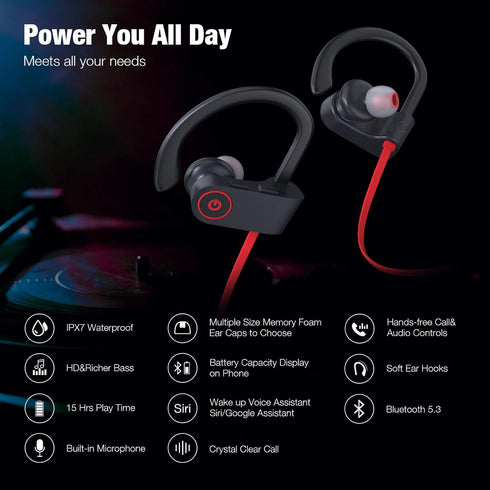 Boean Bluetooth Headphones Wireless Earbuds Bluetooth 5.3 Running Headphones IPX7 Waterproof Earphones with 16 Hrs Playtime Stereo Sound Isolation...