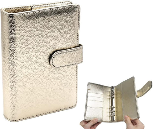 A6 Budget Binder Gold PU Leather Binders Cover Refillable 6 Rings Loose Leaf Notebook Cover with Magnetic Buckle Closure for Planner Traveller Jou...