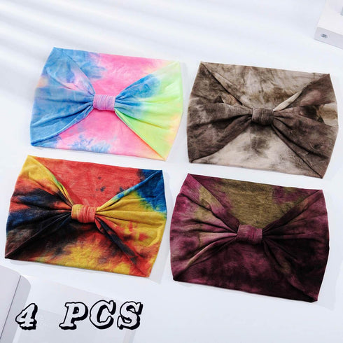 Wide Headbands Stretch Turban Knotted Hairbands Elastic Yoga Workout Sweatband Running Sport Head Scarf Large African Head Wraps for Women 4 Pcs (...