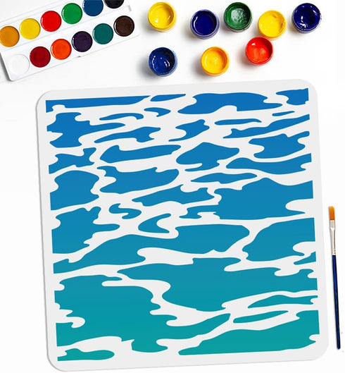 Sea Wave Stencil 11.8×11.8inch Large Summer Ocean Wave Stencils with Paint Brush Sea Surface Drawing Template for Wood Walls Canvas Furniture Art ...