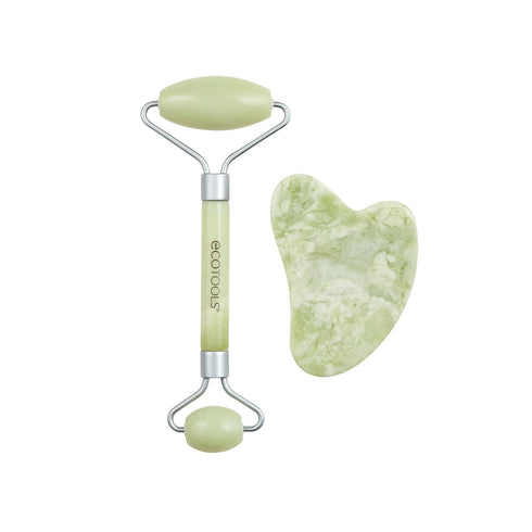 EcoTools Beauty Skin Care Tool Jade Facial Roller and Gua Sha Stone Duo, Face Roller and Massager, Skincare and Sculpting Tools, Green, Promotes H...