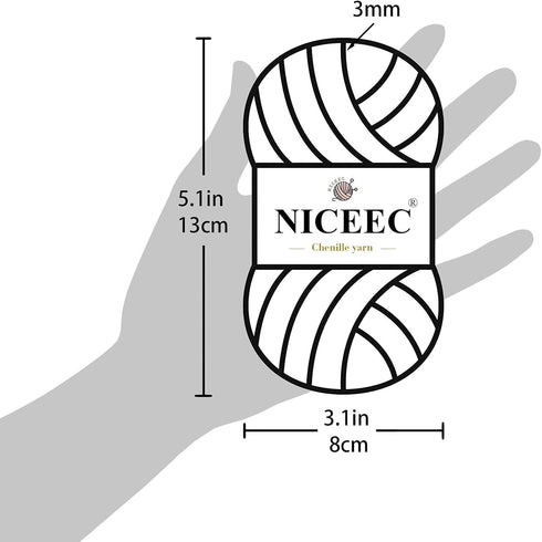 NICEEC 3 Skeins Soft Chenille Yarn Blanket Yarn for Knitting Fancy Yarn for Crochet Weaving DIY Craft Total Length 3×85m (3×93yds, 3×50g)_Spring G...