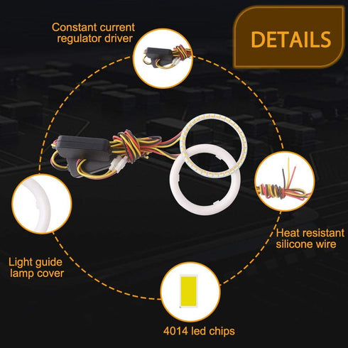 Qasim 1-Pair 70MM White+Amber Switchback 84SMD 4014 LED Car Angel Eyes Halo Ring DRL Fog Light Turn Signal Light Lamp 12V...