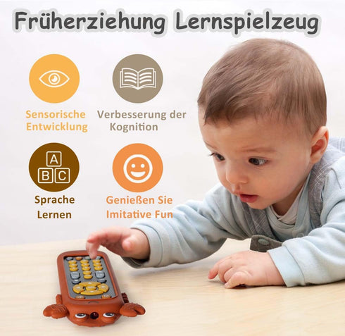 Baby TV Remote Control Toy with Soft Silicone Cute Carb Cover, Musical Realistic Play Remote Toy with Light and Sound, 3 Language Educational Lear...