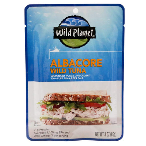 Wild Planet Wild Albacore Tuna, Sea Salt, Sustainably Wild-Caught, Kosher, Gluten Free, Keto and Paleo, 3rd Party Mercury Tested, 3 Ounce Pouch (P...