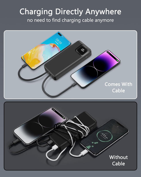 Portable Charger, 10000mAh Power Bank with 2 Built-in Cables, 22.5W Fast Charging with Screen, Travel Battery Pack for i Phone, i Pad, Samsung, Go...