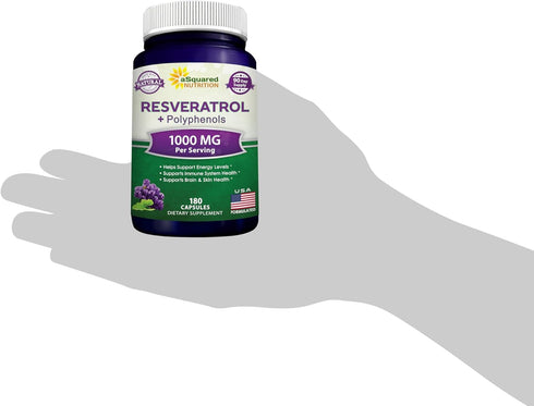 aSquared Nutrition Natural Resveratrol with Red Wine Extract - 180 Capsules - Trans Resveratrol Antioxidant Supplement Pills for Pure Heart Health...