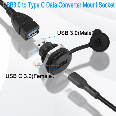QIANRENON USB3.0 to USB C Threaded Fixing Adapter 5Gbps USB3.0 Male to USB C Female Circular Connector USB3.0 to Type C Data Converter Mount Socke...