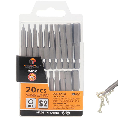 20Pcs SAE/Metric 50mm Bits Set with Head from H5 to H40 1'' 2.3''Long Shank 1/4 Hex Tail S2 Steel Drill Bits Tamper Resistant Bits Suitable for Dr...