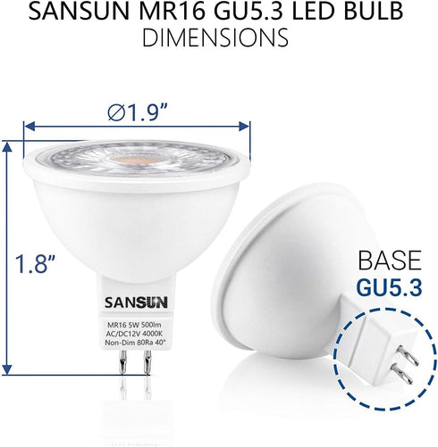 5W MR16 LED Landscape Light Bulbs, Low Voltage 12V 50W Halogen Replacement for Outdoor Landscape Spotlight and Track Light, GU5.3 Bi-Pin Base, Day...
