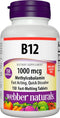 Webber Naturals Vitamin B12 1,000 mcg, 150 Fast-Melting Tablets, Supports Energy Production and Metabolism, Gluten Free, Non-GMO, Vegetarians...