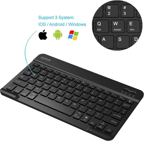 Arteck Universal Backlit 7-Colors Ultra Light Slim Portable Wireless Bluetooth 3.0 Keyboard for iOS iPad Pro, Air, Mini, Android, Windows Tablets ...