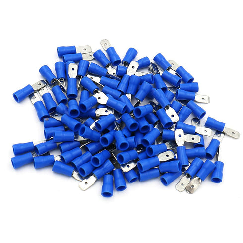 Baomain 1/4" Male Quick disconnects Vinyl Insulated Spade Wire Connector Electrical Crimp Terminal 16-14AWG 6.3mm Blue MDD 2-250 Blue (100PCS)...
