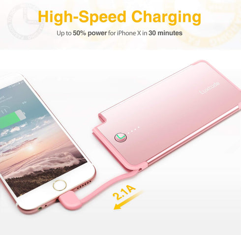 Luxtude Portable Charger iPhone Built in Lightning Cable (MFi Apple Certified), Ultra Slim Portable Phone Charger Thin Battery Pack, 5000mAh Power...