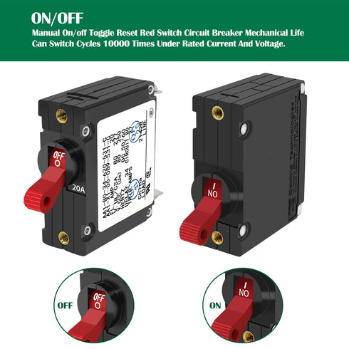 A Series Red Toggle AC/DC Single Pole 20A Boat Magnetic Circuit Breaker - 20 Amp Protects Low Power Devices for Yachts, Motorhomes, Campers and Ca...
