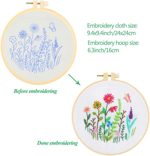 Caydo 3 Sets Cross Stitch Kits forBeginners, Adults Including Embroidery Fabric with Floral Pattern, Embroidery Hoop, Thread and Tools...