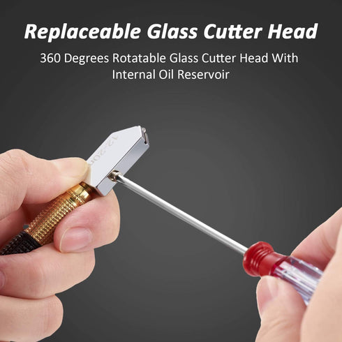 Mudder 9 Pcs Glass Cutter Tool Mirror Cutting Tool with 2-6 Mm, 5-12 Mm, 12-20 mm Glass Cutter Head and Screwdriver Oil Dropper Glove for Tiles Mi...