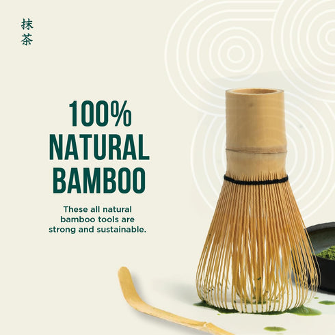 Jade Leaf Matcha Traditional Starter Set - Bamboo Matcha Whisk (Chasen), Scoop (Chashaku), Stainless Steel Sifter, Fully Printed Handbook - Japane...